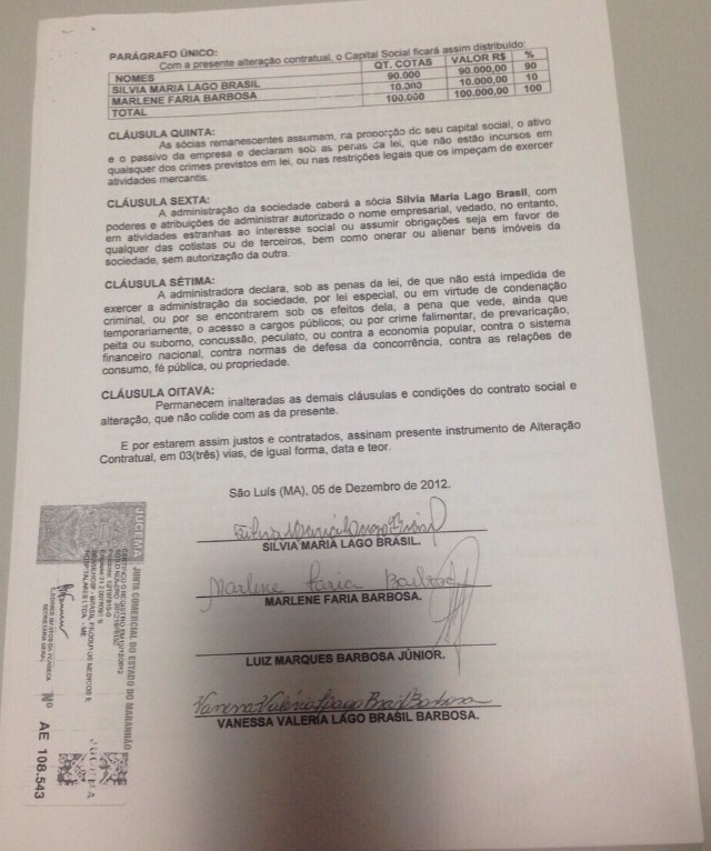 Documento mostra que superintende de Redes da Saúde transferiu seus poderes na Brasilhosp para a sogra e a mãe, próximo à condenação imposta pela TCE-MA