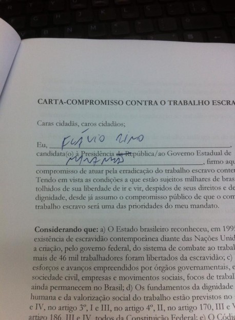 Cópia da carta-compromisso que Flávio Dino assinou, mas não cumpriu