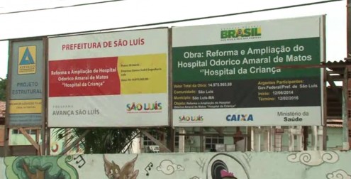 Nova placa da reforma no Hospital da Criança mostra que investimento custará quase R$ 15 milhões
