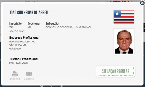 Cadastro Nacional dos Advogados confirma João Abreu como advogado da Seccional do Maranhão