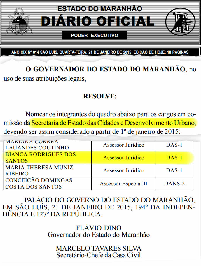 Bianca Rodrigues faz parte do governo Flávio Dino desde janeiro; emprego pode ter influenciado decisão de Osmar Gomes em decretar prisão de João Abreu