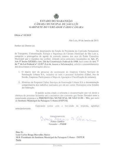 Documento mostra que o vereador Fábio Câmara tenta acesso a informações públicas sobre os contratos da Citeluz desde o início de janeiro