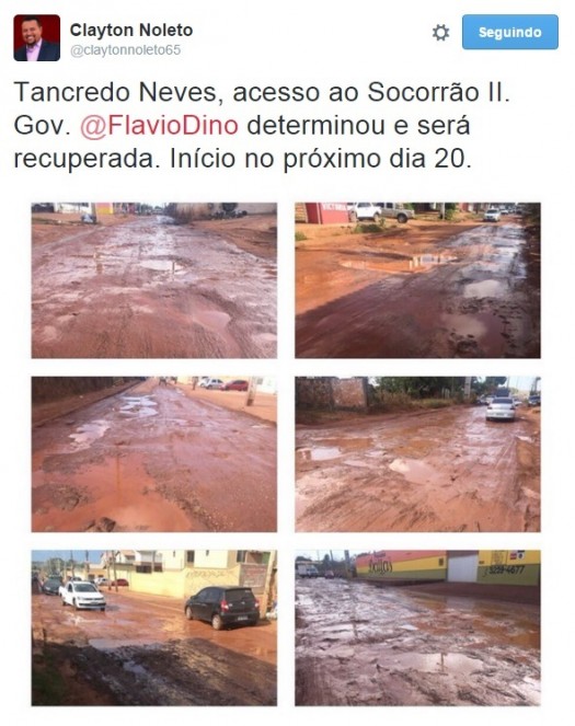 Fotos postadas pelo próprio secretário de Infraestrutura do Maranhão mostram a situação de completo abandono em que se encontra a Avenida Tancredo Neves