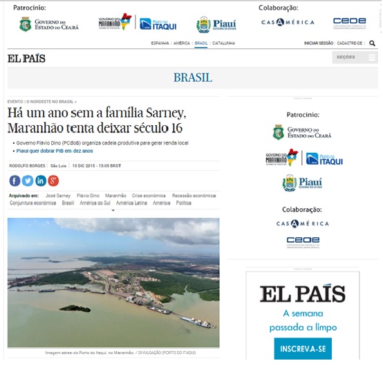 Matéria no El País contra José Sarney e a favor de Flávio Dino foi publicada mesmo dia do contrato de R$ 200 mil entre o Governo do Maranhão e o jornal espanhol