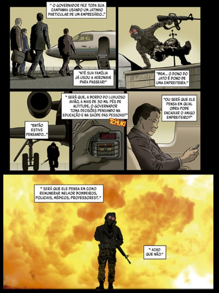 Cena de “O Doutrinador”, série em quadrinhos de Luciano Cunha: inspiração no “Justiceiro”