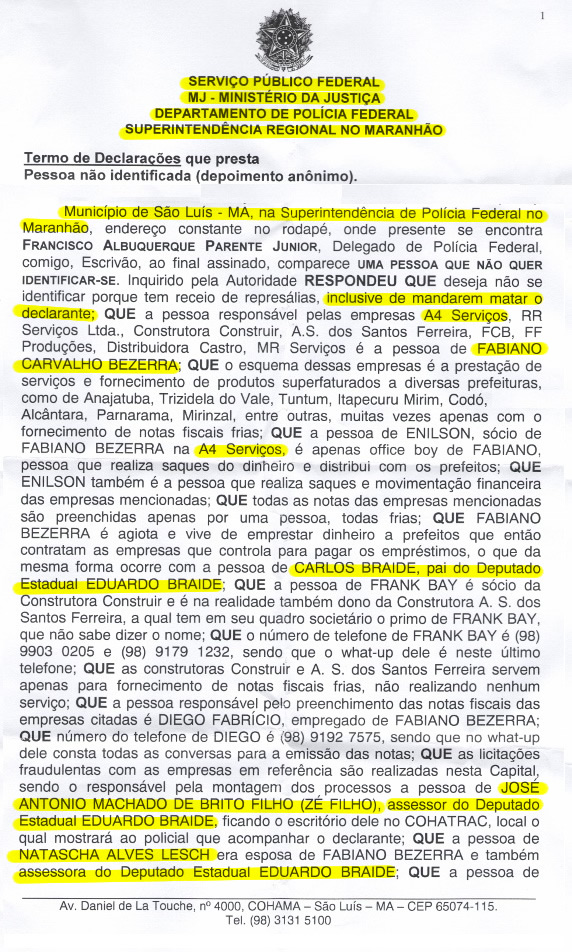 Documento exibido em reportagem do Fantástico em 2014 mostra que quadrilha era toda nomeada no gabinete de Eduardo Braide
